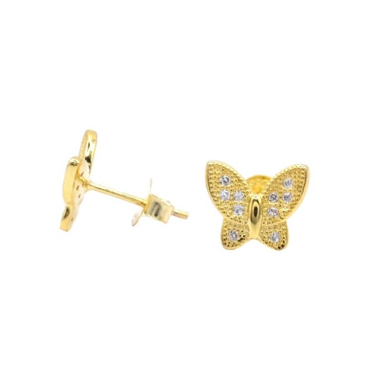 Orecchini a lobo farfalla zirconata bianca placcati oro giallo in argento 925