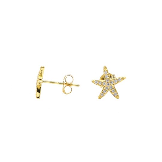 Orecchini a lobo stella marina zirconata bianca placcati oro giallo in argento 925