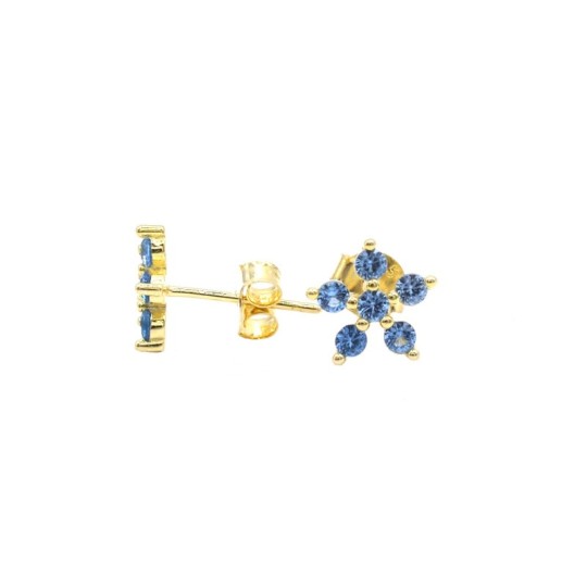 Orecchini al lobo fiore di zirconi azzurri placcati oro giallo in argento 925