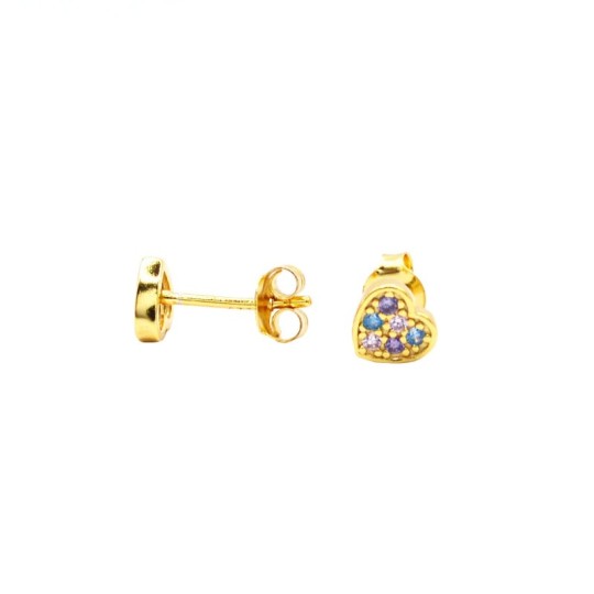 Orecchini a lobo cuore multicolor placcati oro giallo in argento 925