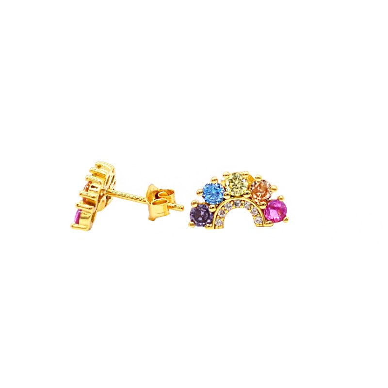 Yellow gold plated multicolor rainbow lobe earrings in 925 silver