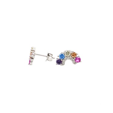 White gold plated multicolor rainbow lobe earrings in 925 silver