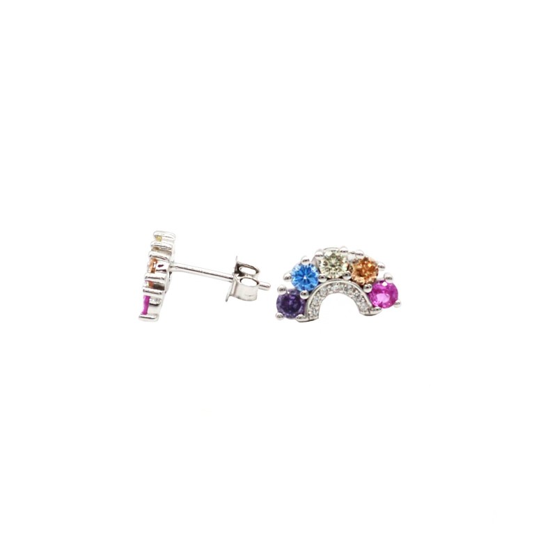 White gold plated multicolor rainbow lobe earrings in 925 silver