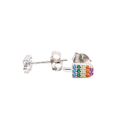 Orecchini a lobo gelato multicolor placcati oro bianco in argento 925