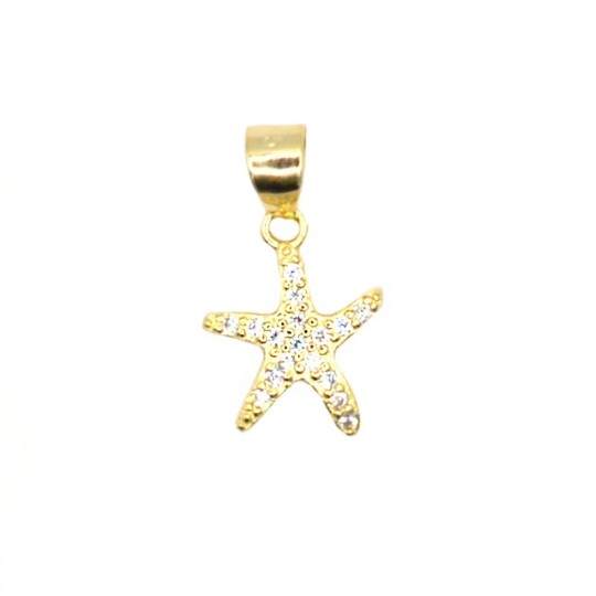 Yellow gold plated white zircon starfish pendant in 925 silver