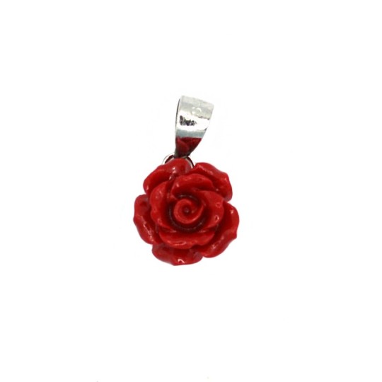 White gold plated red rose pendant in 925 silver