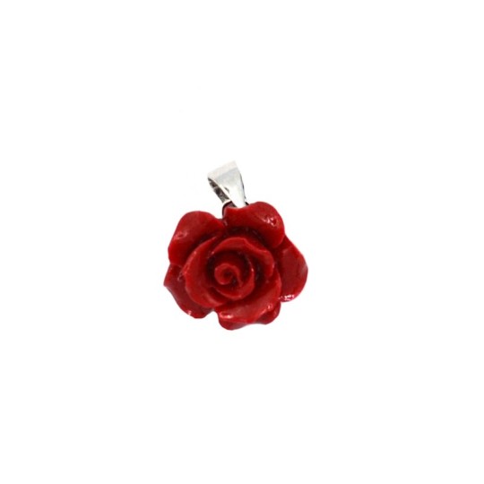 Ciondolo rosa rossa placcato oro bianco in argento 925