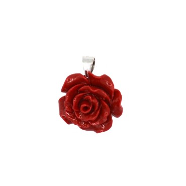 White gold plated red rose pendant in 925 silver