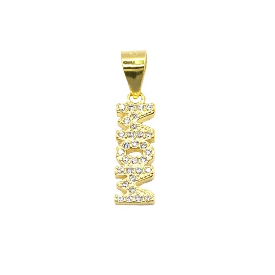 Yellow gold plated white zircon MOM pendant in 925 silver