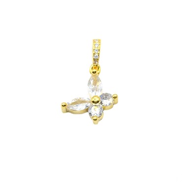 Ciondolo farfalla zirconata bianca con gancio zirconato bianco placcato oro giallo in argento 925