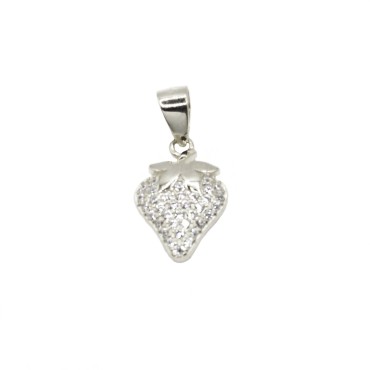 White gold plated semi zircon strawberry pendant in 925 silver