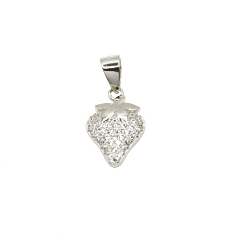 White gold plated semi zircon strawberry pendant in 925 silver