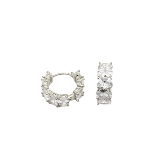 Orecchini a cerchio zirconati con pietre ovali bianche placcati oro bianco in argento 925