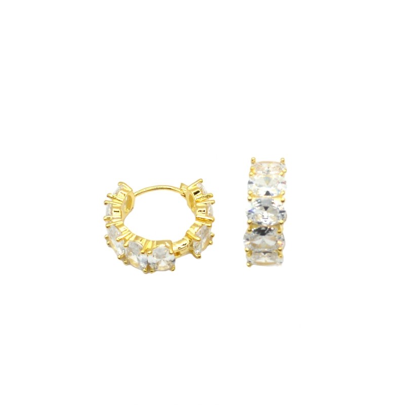 Orecchini a cerchio zirconati con pietre ovali bianche placcati oro giallo in argento 925