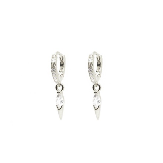 Orecchini a cerchio con spola punto luce a puntale placcati oro bianco in argento 925