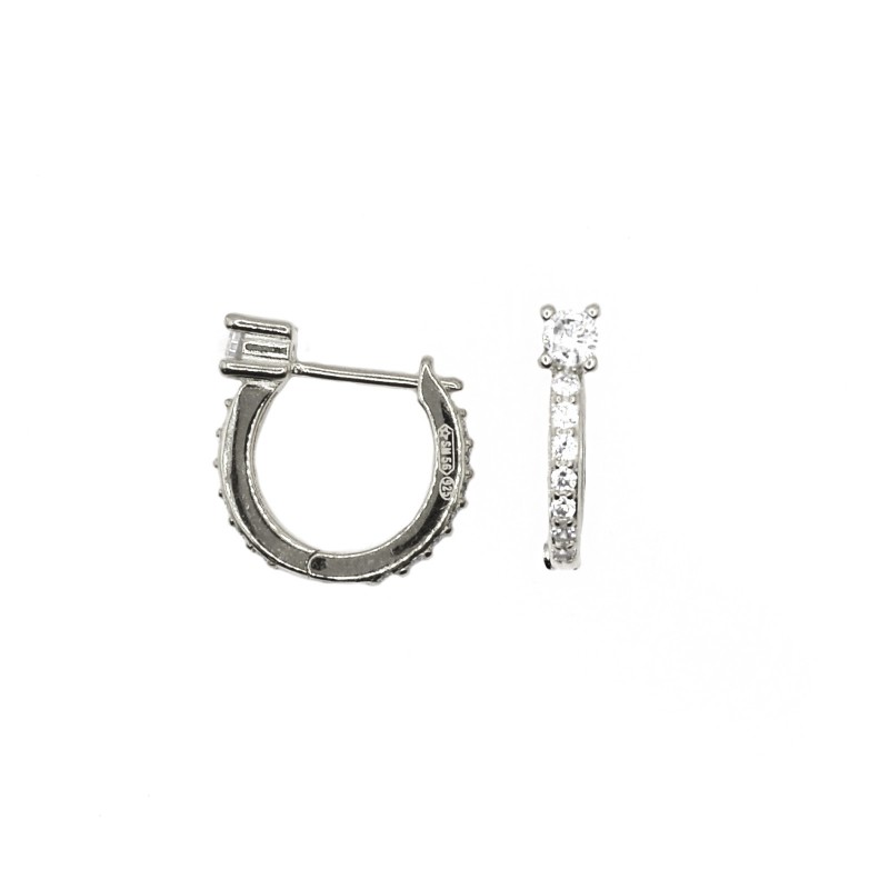 Semi zircon hoop earrings with light point white gold plated in 925 silver