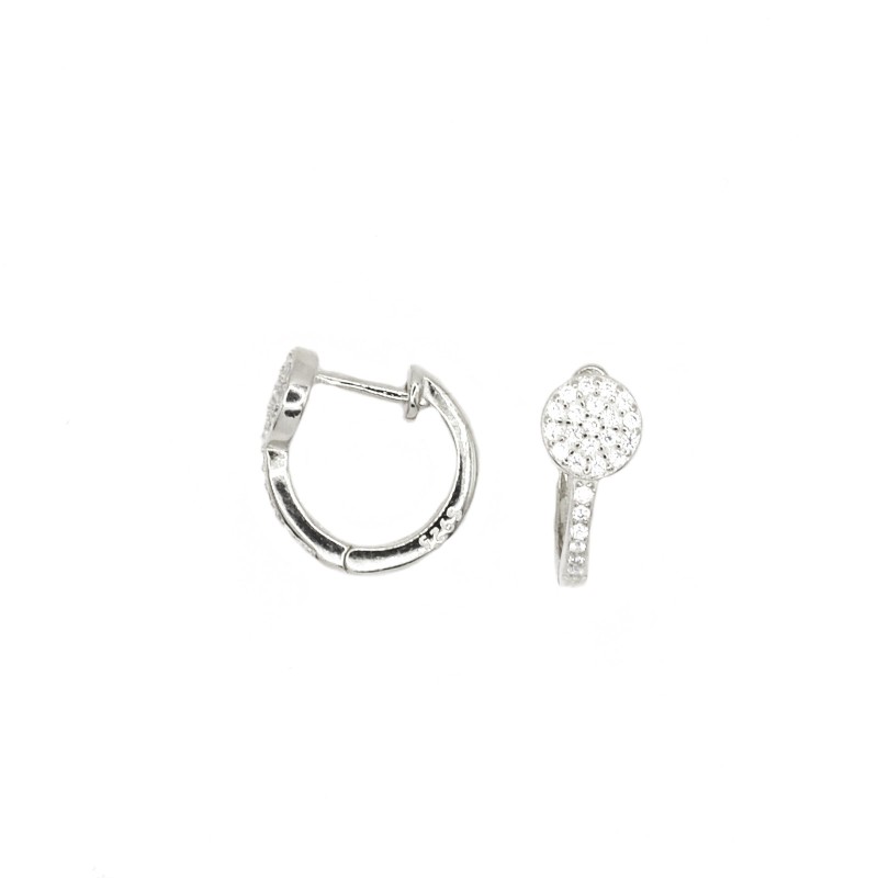 Hoop earrings with round zirconium plated white gold in 925 silver