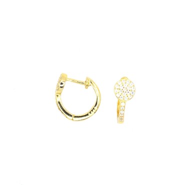 Hoop earrings with round zirconium plated yellow gold in 925 silver