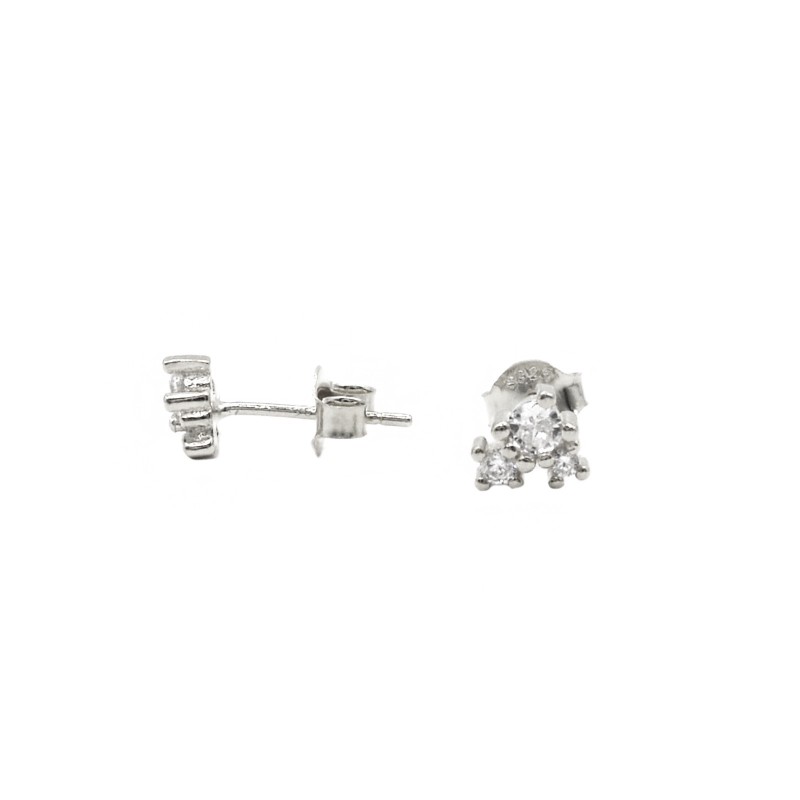 White gold plated 3 point light lobe earrings in 925 silver