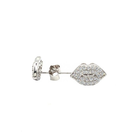 Orecchini a lobo bocca zirconata placcati oro bianco in argento 925