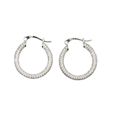 White gold plated zircon tubular hoop earrings in 925 silver