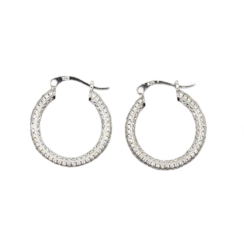 White gold plated zircon tubular hoop earrings in 925 silver