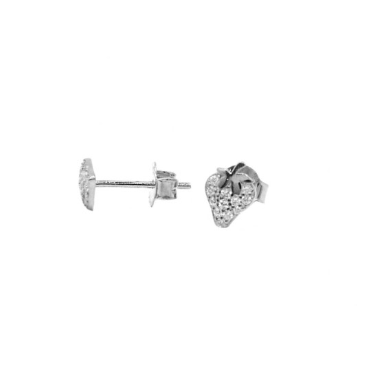 Orecchini a lobo mini fragola zirconata placcato oro bianco in argento 925