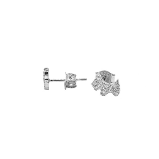 Orecchini a lobo cane zirconato placcato oro bianco in argento 925
