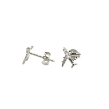White gold plated semi zircon airplane lobe earrings in 925 silver