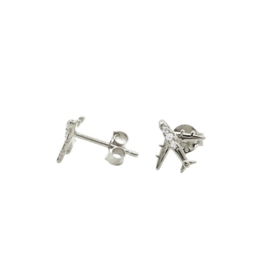 Orecchini a lobo aereo semi zirconato placcato oro bianco in argento 925