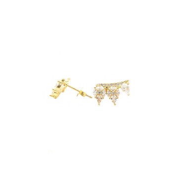 Yellow gold plated zircon drop trail lobe earrings in 925 silver