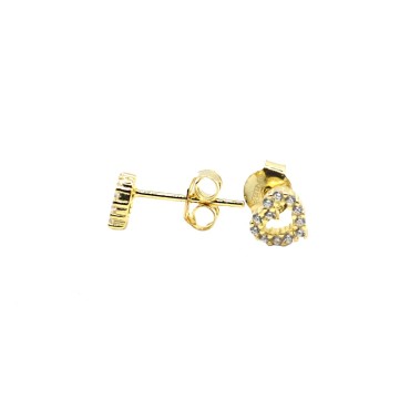 Yellow gold plated micro perforated heart lobe earrings in 925 silver