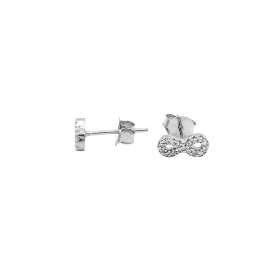 White gold plated zircon infinity lobe earrings in 925 silver