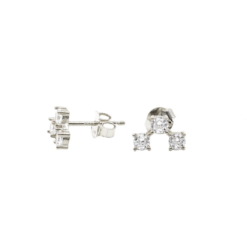 White gold plated three-point stud earrings in 925 silver