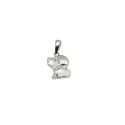 White semi zircon dog pendant with white zircon eye and white zircon collar white gold plated in 925 silver