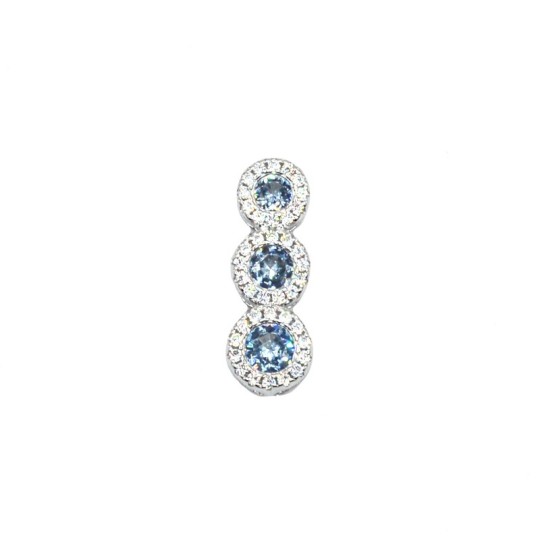 Pendant with 3 round green degradé zircons in white zircon frames, white gold plated in 925 silver