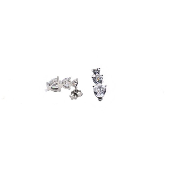 Orecchini al lobo trilogy zirconi a cuore bianchi degradè placcati oro bianco in argento bianco 925
