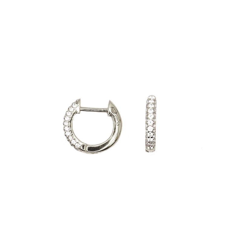 White gold plated white gold plated 925 silver semi zircon stud hoop earrings