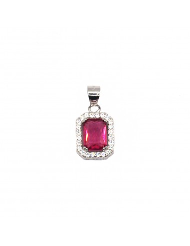 Red square zircon pendant on a white...