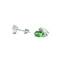 Fantasy tris stud earrings with green oval naked stone white gold plated in 925 silver