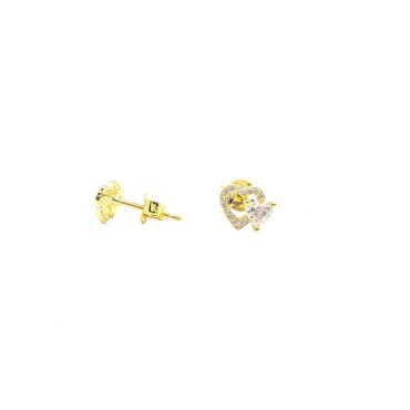 Orecchini a lobo sagoma cuore zirconata bianca con sagoma cuore punto luce placcati oro giallo in argento 925