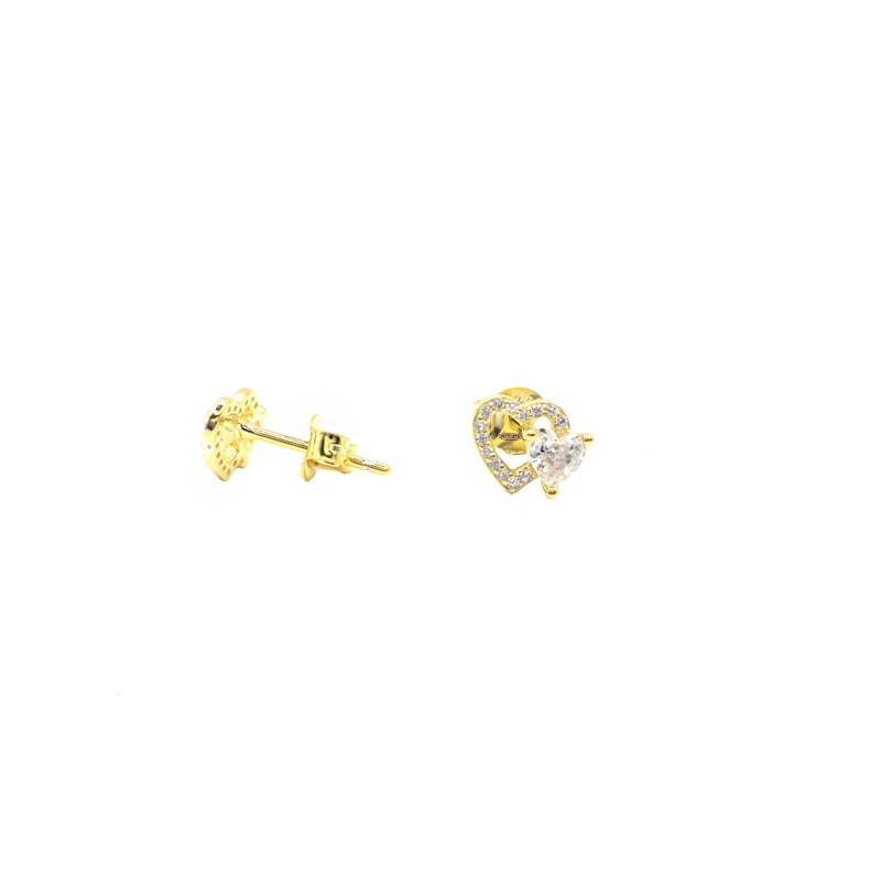 Orecchini a lobo sagoma cuore zirconata bianca con sagoma cuore punto luce placcati oro giallo in argento 925