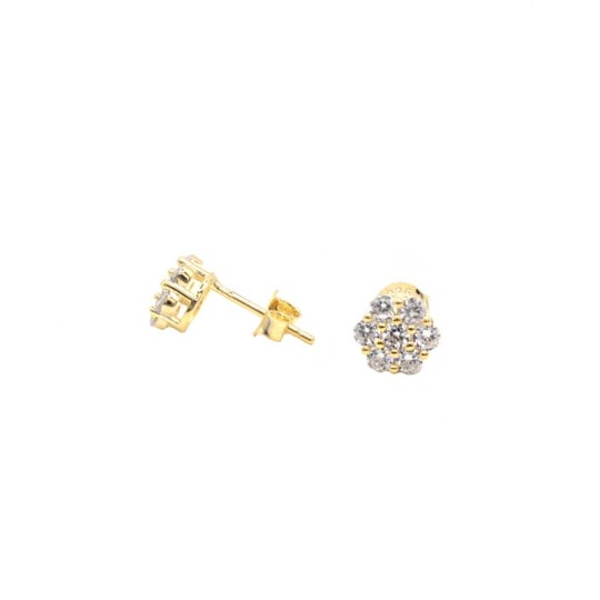 Flower lobe earrings with yellow gold plated white zircons in 925 silver