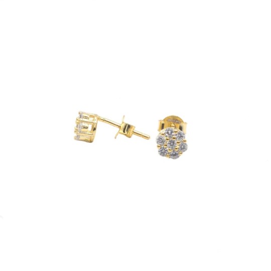 Flower lobe earrings with yellow gold plated white zircons in 925 silver