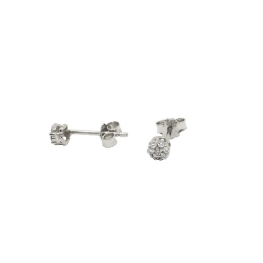 Orecchini a lobo fiore zirconato bianco placcati oro bianco in argento 925