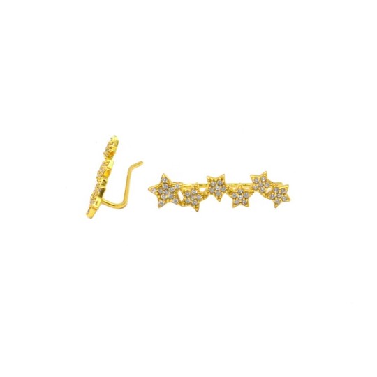 Bow earrings with pavé stars of white zircons yellow gold plated in 925 silver