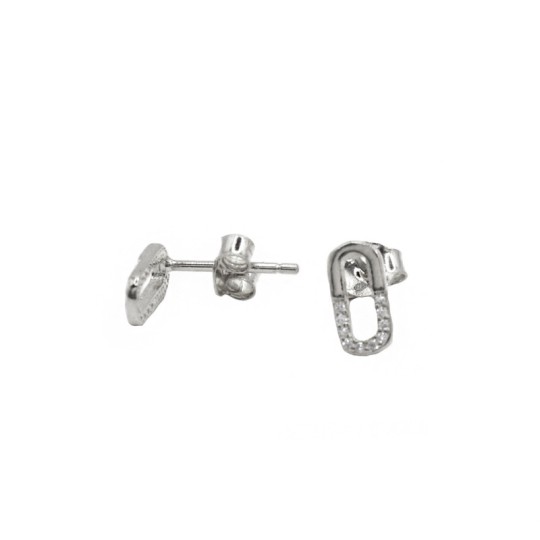 White gold plated white semi-zircon oval shape lobe earrings in 925 silver