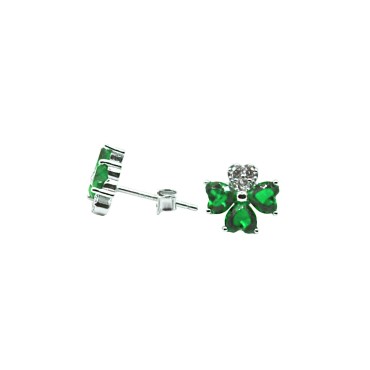 Four-leaf clover stud earrings with three green nude stone petals and one white gold-plated zircon petal in 925 silver