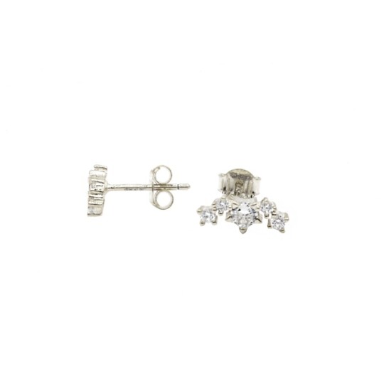 Lobe earrings with press-on connection, bare stone in the shape of a central star with side light point, white gold plated in 92