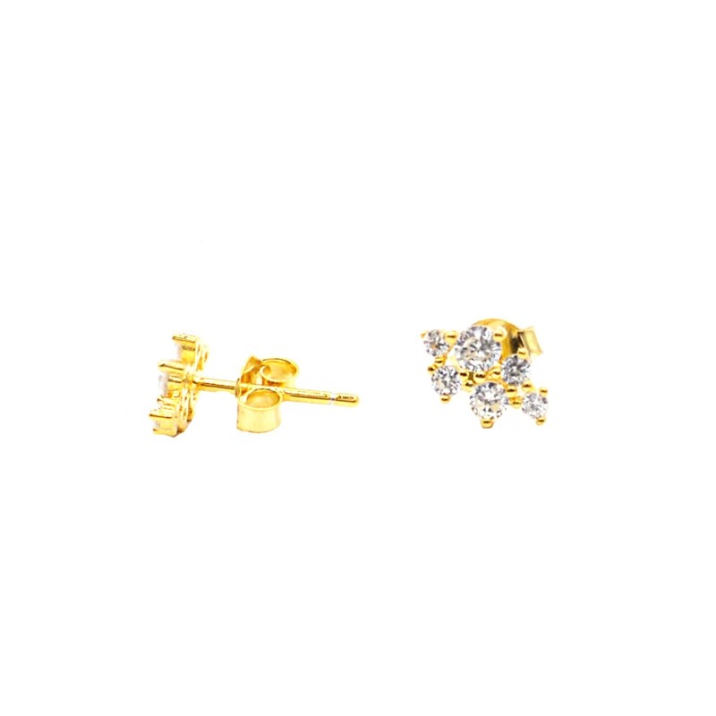 Lobe earrings with snap connection, cluster of yellow gold plated light points in 925 silver